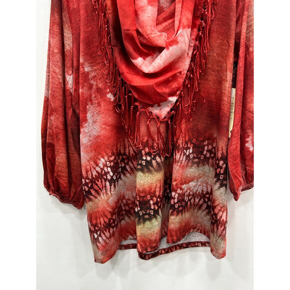 One World Womens Red Tie Dye Long Sleeve Tunic Top With Matching Scarf Size 2X - Picture 6 of 16
